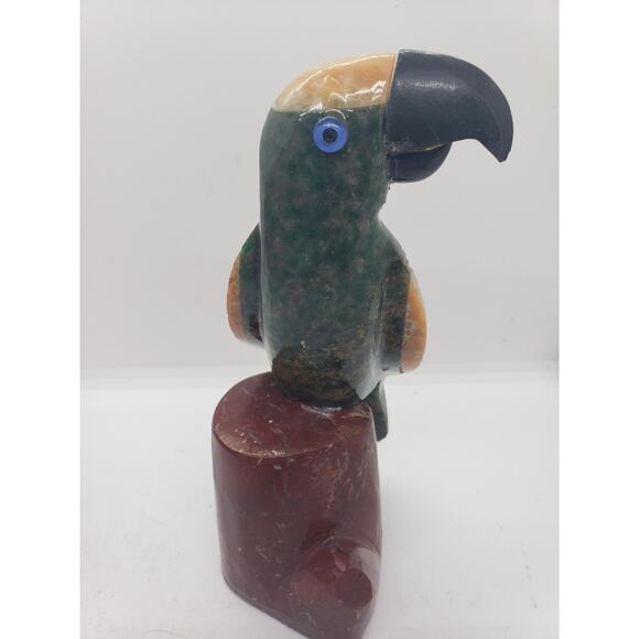 Vintage Hand Carved Gemstone Parrot Sculpture Bird Agate & Jasper Gems 2 pcs - Picture 12 of 12